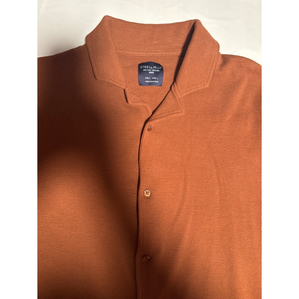 Steel & Jelly Waffle Knit Button Up Camp Shirt Short Sleeve Casual L